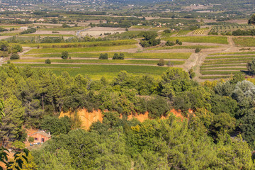 Obraz premium paysage de campagne viticole du Vaucluse vu du village de Roussillon 