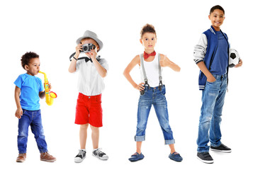 Fototapeta premium Collage of cute children on white background