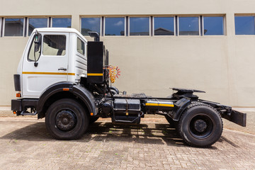 Obraz premium Truck Horse closeup parked cargo freight vehicle.