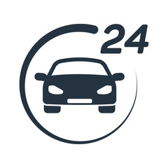 car service, 24 hours, call center, isolated icon on white backg