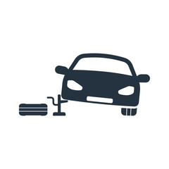 car on jack, isolated icon on white background, auto service, ca