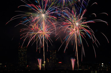 Colorful fireworks in Tokyo , Japan