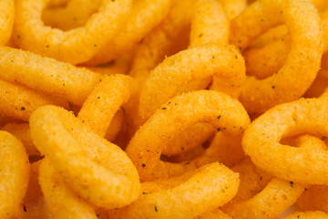 macro detail of round potato snacks texture