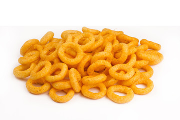 side view of round potato snacks