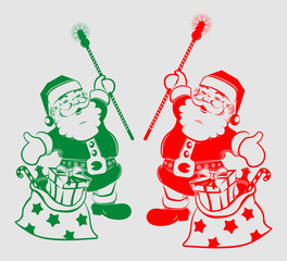 silhouette of Santa Claus with bag