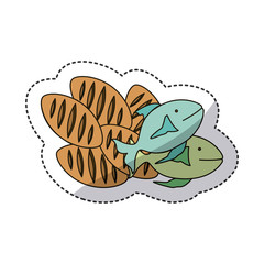 Bread and fish icon. Religion god pray faith and believe theme. Isolated design. Vector illustration