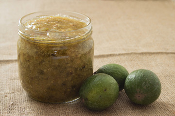 Feijoa jam in a glass jar