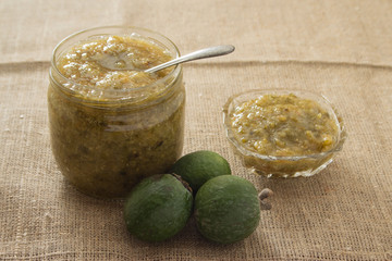 Feijoa jam in a glass jar