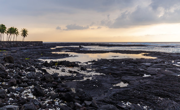 Sunset at Puuhonua o Honaunau, the City of Refuge, Big Island, Hawaii.