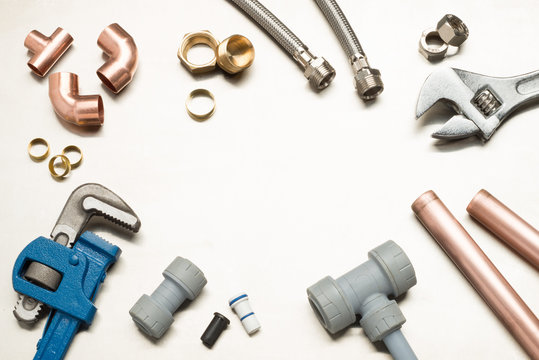Selection of Plumbers Tools and Plumbing Materials with Copy Spa