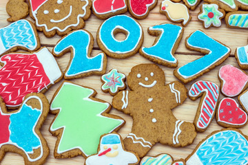Gingerbreads are decorated for the new 2017 year (can be used as card)