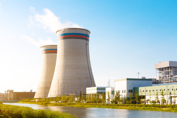 Fototapeta premium modern power plant near water