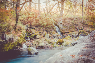 watercourse at nikko, japan sunset vintage