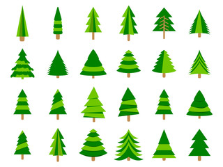 Obraz premium Christmas trees in a flat style. Firs isolation on a white background. Vector icons.