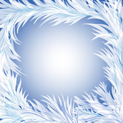 Fototapeta na wymiar Winter background. Frosty pattern on glass. Rime. Vector.