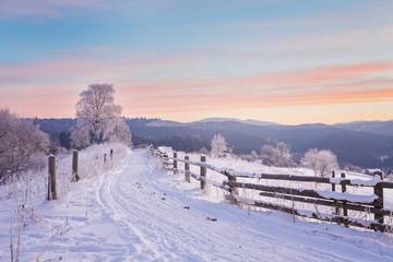 Fototapeta na wymiar Fantastic evening winter landscape