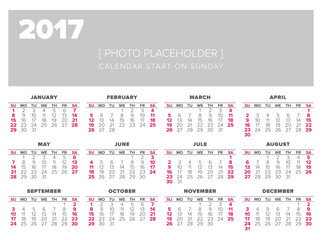 Calendar 2017 year vector design template