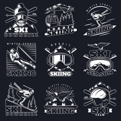 Ski Downhill Emblems Set
