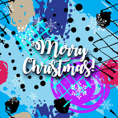 Merry Christmas. Artistic creative universal card. Hand drawn texture. Trendy creative collage with different shapes. Artistic background. Unusual artwork. Modern graphic design. Vector illustration