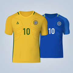 Color soccer T-shirts of Brazil. Football team equipment