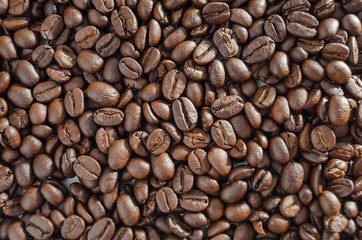 Roasted coffee beans background.