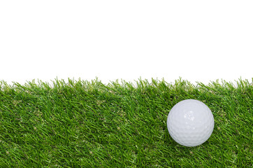 Golf ball on green grass background.