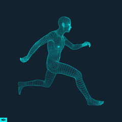 Running Man. Polygonal Design. 3D Model of Man.