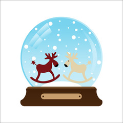 Vector illustration of a snow globe with two deers