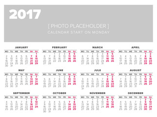 Calendar 2017 year vector design template