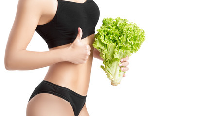 healthy woman with salad leaves
