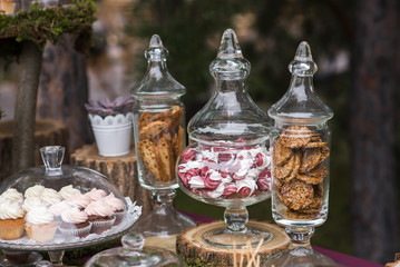 Wedding cakes desserts and sweets in the candy bar. Sweets at th
