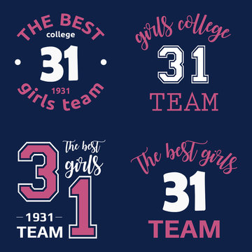 The best girls team college logo 31 isolated vector set