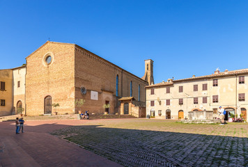 Fototapeta na wymiar San Gimignano, Italy. San Agustin Church (Chiesa di Sant'Agostino), 1298