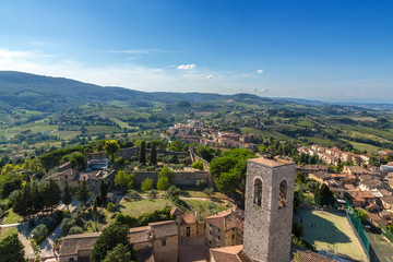 Fototapeta na wymiar San Gimignano, Italy. A scenic view of the city and surrounding area from the Great Tower