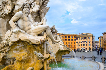 Fototapeta na wymiar Four River fountain in Piazza Navona, Rome