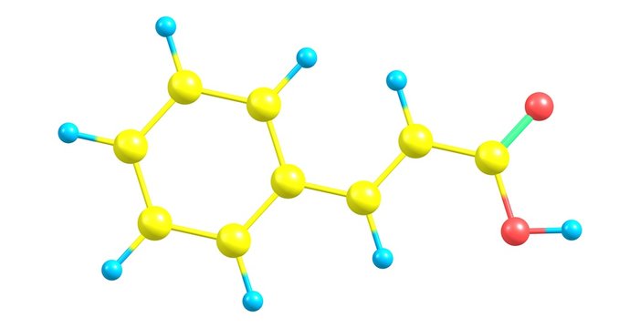 Cinnamic acid molecular structure isolated on white
