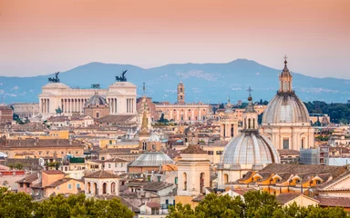 Poster Uitzicht op Rome vanaf het kasteel van de Heilige Engel bij zonsondergang © Nicola Forenza