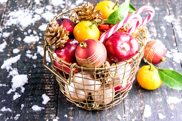 Decorated basket for Christmas.