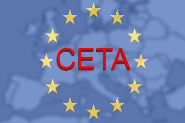 Obraz na płótnie Canvas CETA - comprehensive economic and trade agreement on Euro Union and Europe map