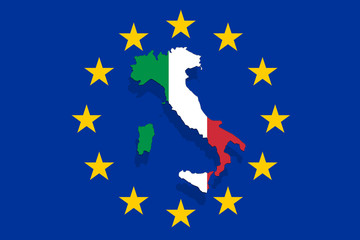 Italy map and flag on Euro Union Background