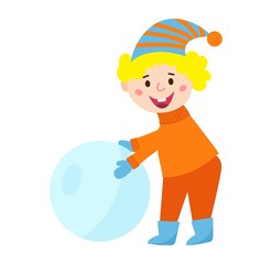 Christmas kid playing winter games.