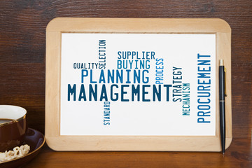 blackboard with management word cloud