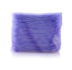 Stack of sanitary feminine napkins on white