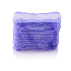 Stack of sanitary feminine napkins on white