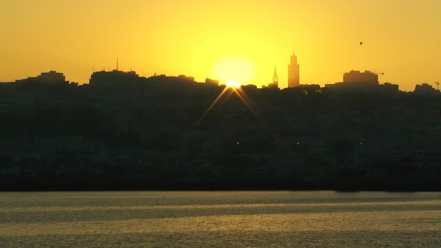 city skyline of tangier morocco at sunset