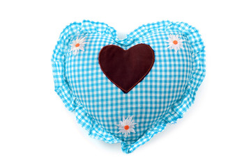 blue white checkered bavarian heart pillow