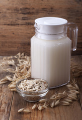 Oat milk in glass pitcher