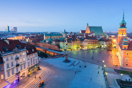 beautiful Old Town in Warsaw at dusk, Poland