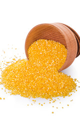 corn grits on the white background,