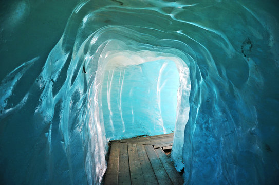Footbridge Inside The Ice Cave on Furka Pass (Eisgrotte am Rhone